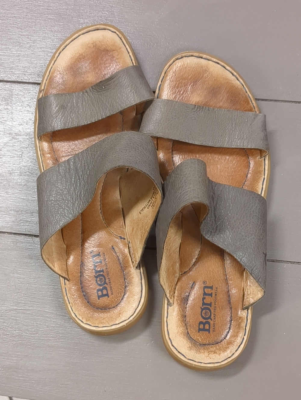 Born Gray Leather Slide Sandals